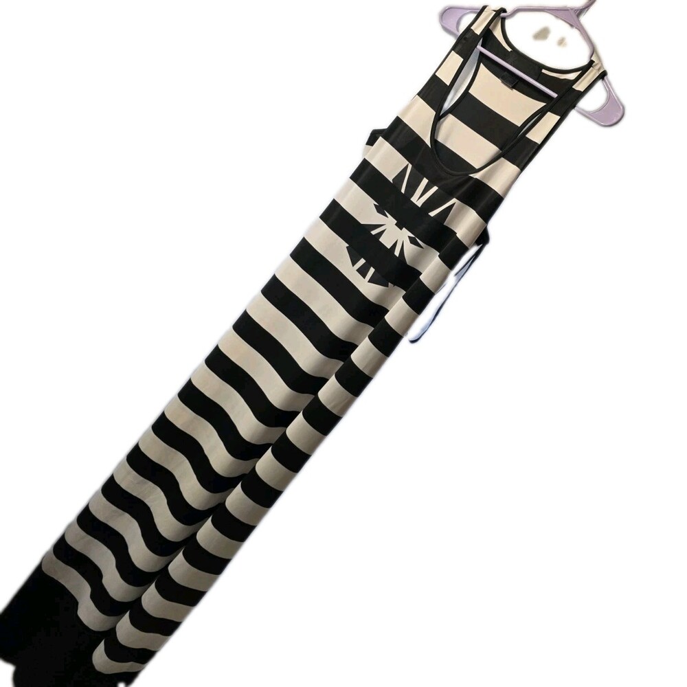 Kardashian Vintage 2010 Black Cream Striped Sleeveless Maxi Dress XL
